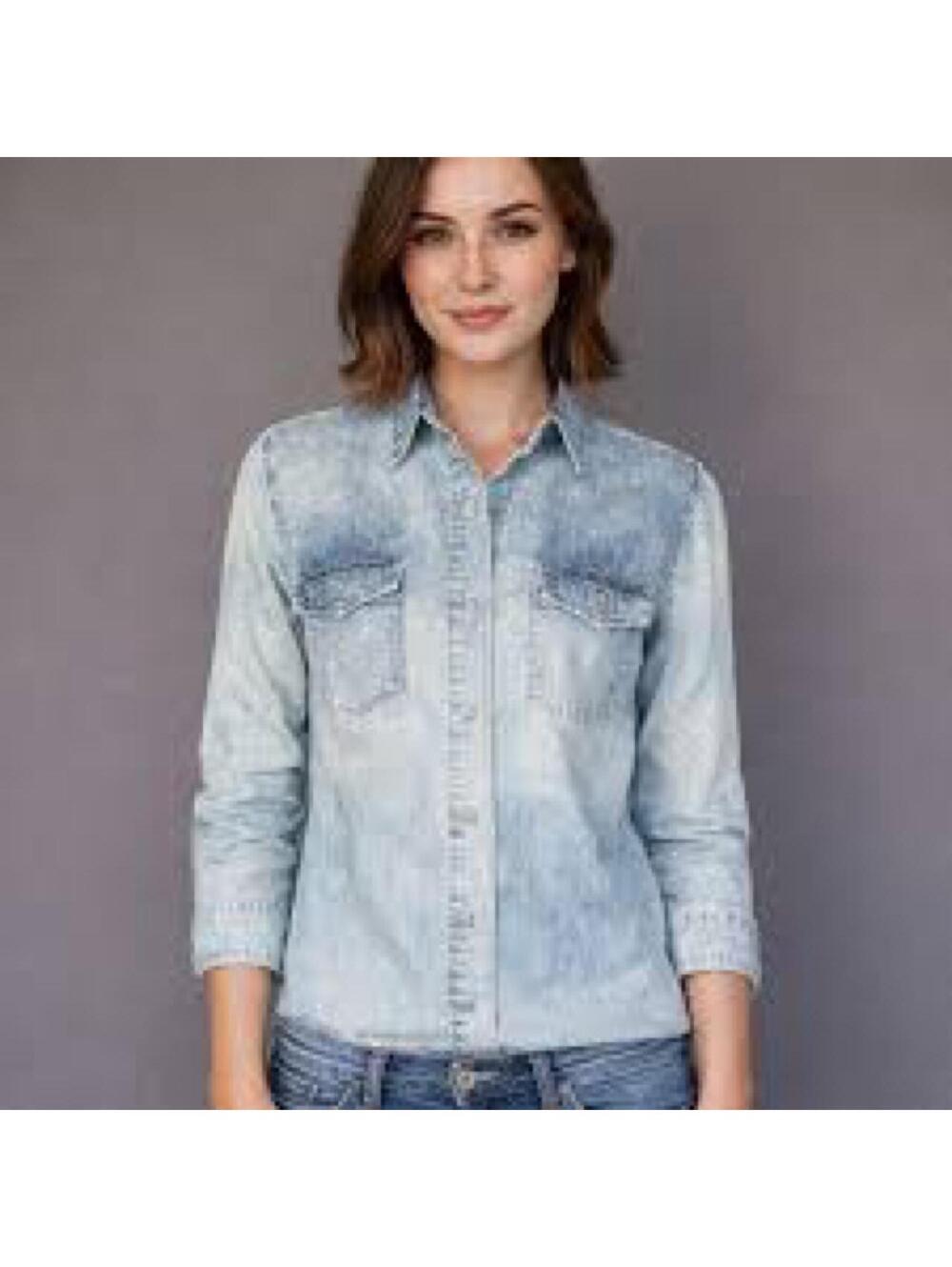 AG light-wash relaxed button-down denim shirt